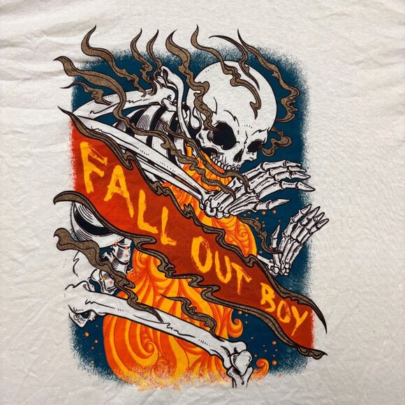 Fall Out Boy Burning Skeleton Punk Rock Band Tee XL - Picture 2 of 4